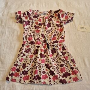 Hanna Andersson girls size 130 or 8 floral dress cream, brown, dusty rose VGUC